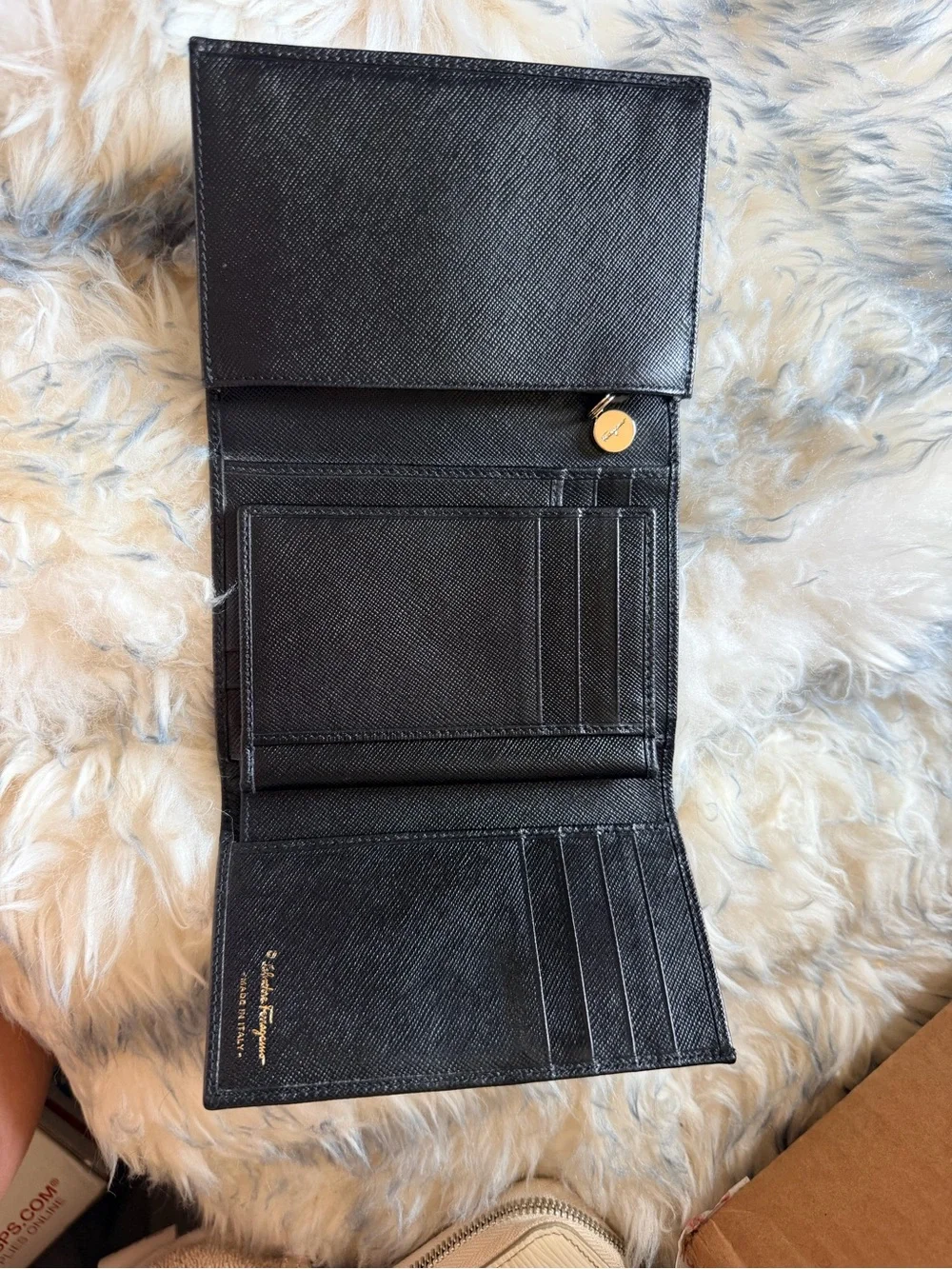 Salvatore Ferragamo Black Leather Gancini Clasp Wallet with Gold Hardware